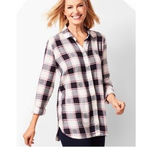 Talbots Button Down Long Sleeve Snowflake Plaid  Shirt Size S